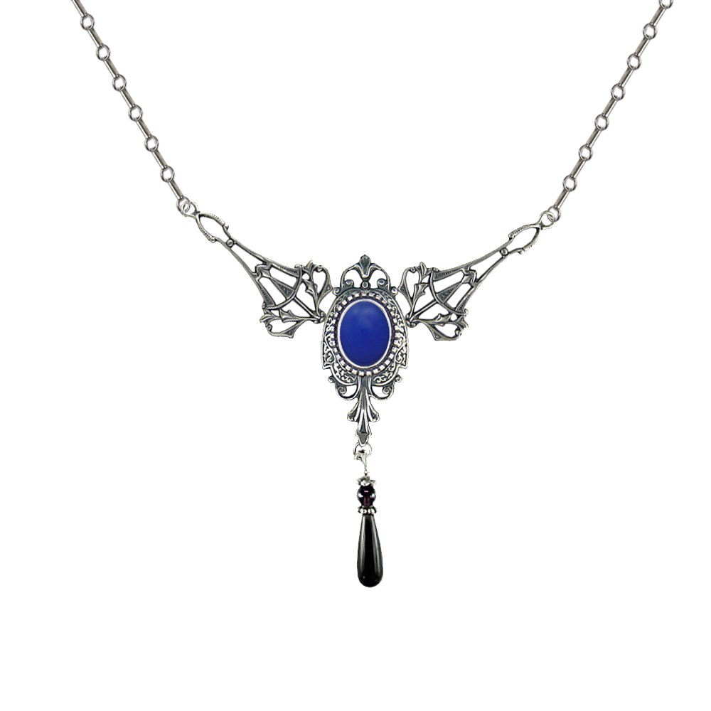 Sterling Silver Victorian Necklace With Blue Onyx